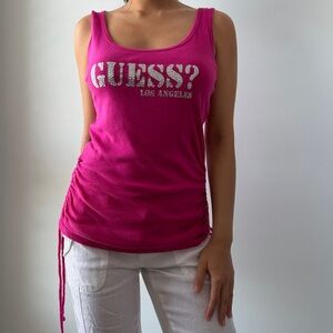 Guess Hot Pink Ruched Tank - Large